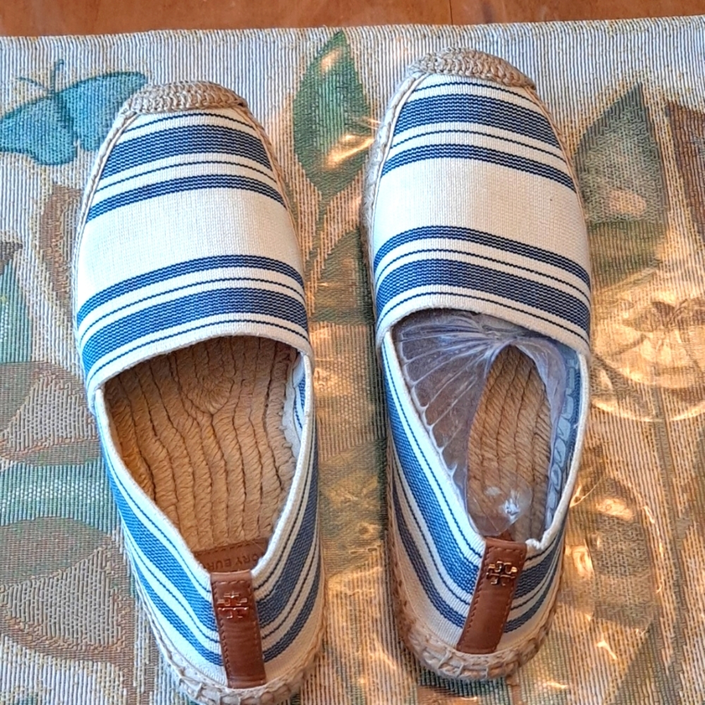 Tory Burch Awning Striped Elastic Espadrille Womens Shoes